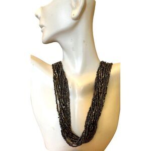 Premier Designs Multi Strand Necklace Iridescent Chains Beaded Metallic Silver